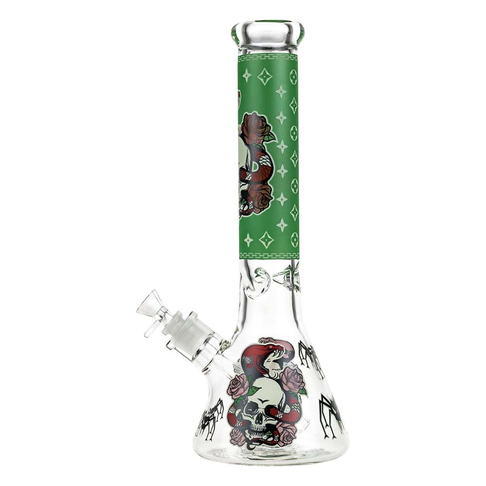 Beaker Ice Bong with Glow in the Dark Snake and Skull Print