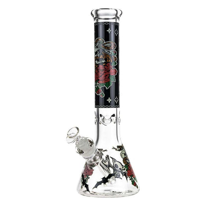 Beaker Ice Bong with Glow in the Dark Snake and Skull Print | Black | Side view 1